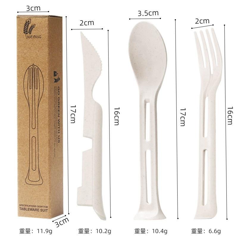 Wheat Straw Cutlery Set (Knife, Fork, Spoon) | Student-Friendly Ins Portable 3pcs Tableware|Outdoor Steak Knife Kit for Camping