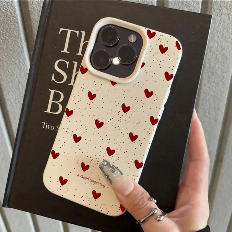 Phone Case For iPhone 17 16 15 14 Plus 13 12 11 Pro Max 17 Air X XR XS Love Heart Lichee Pattern Shockproof Bumper Cover