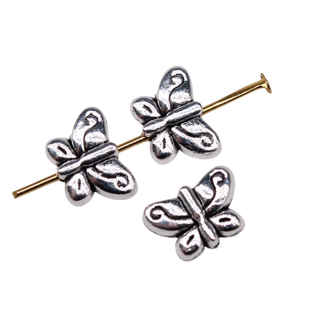 

20 шт. Бусины бабочки Бусины Античный серебряный цвет цинкового сплава 11X8 мм