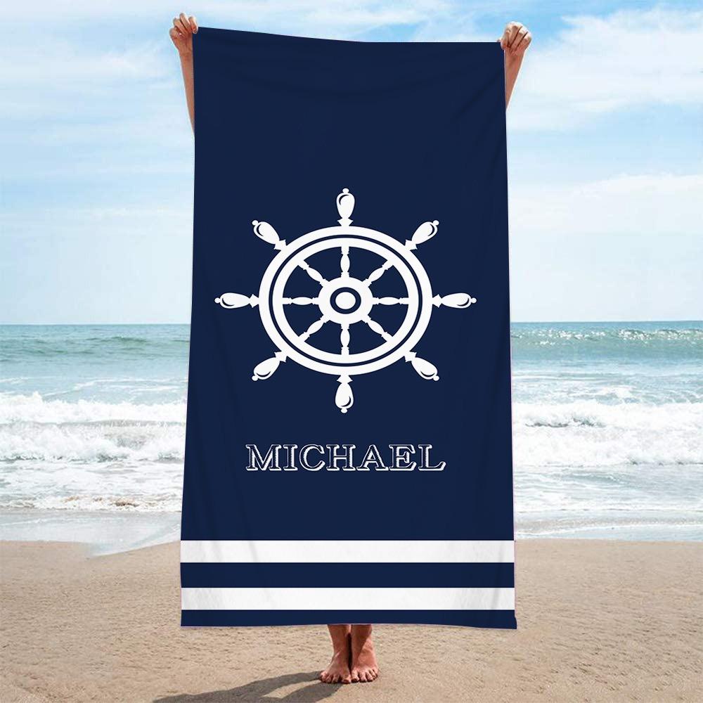 Maritimes gestreiftes Anker-Strandtuch - Marineblau Weiß Schnelltrocknendes Handtuch für Sommerstrand, Pool, Kreuzfahrt, Reisen & Badezimmer