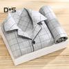 2Pcs/Set Men Pajamas Set Plaid Print Lapel Long Sleeve Single Breasted Shirt Elastic Waist Long Pants Set Loose Fit Loungewear Suit