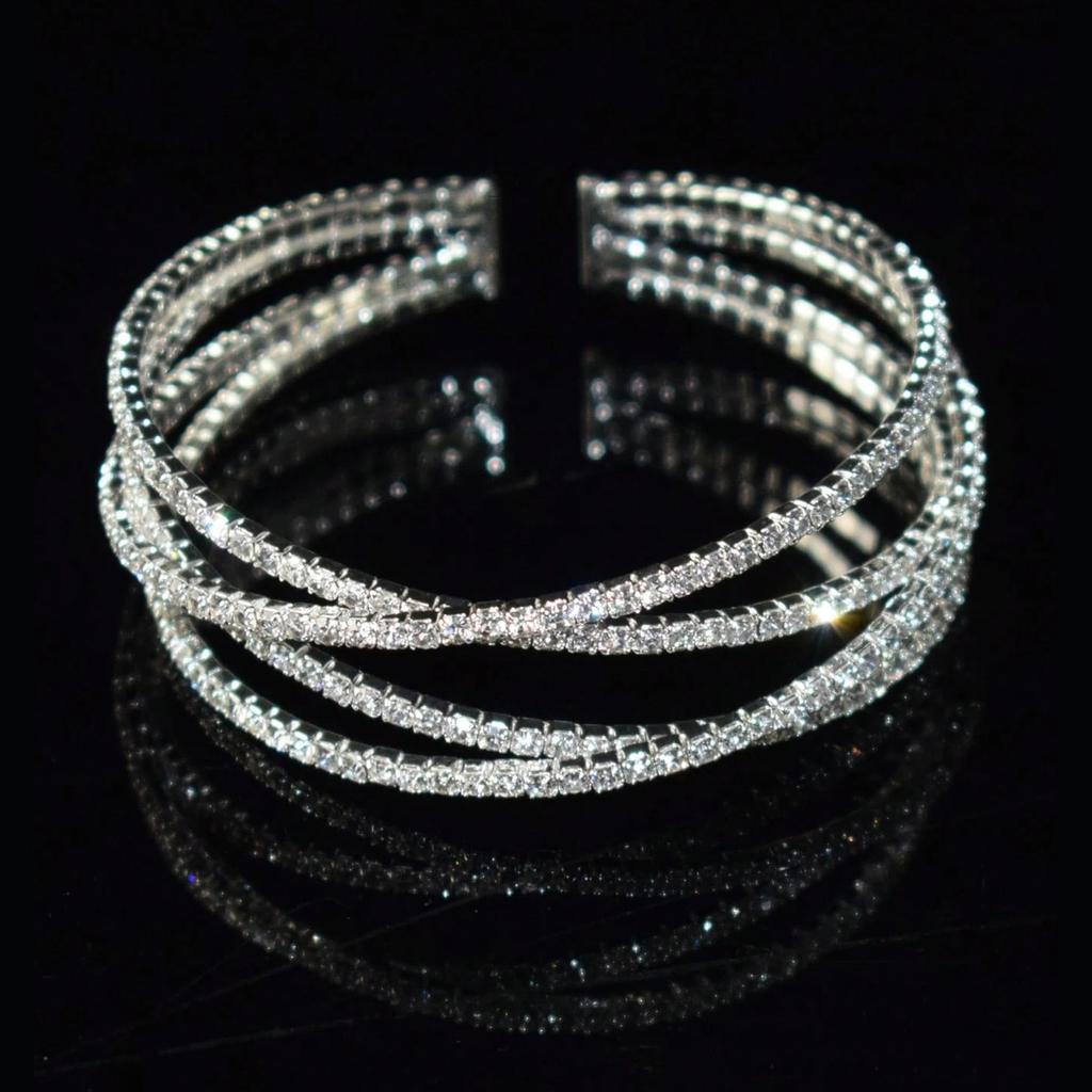 Artificial Crystal Rhinestone Jewelry Open Bracelets Bridal Cross Design Fashion Festival Gifts Bracelet Daily Wear 1pc Women Temperament  Accessories