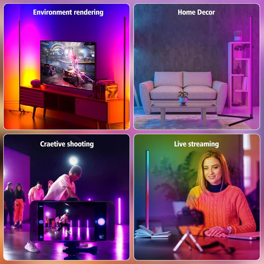 Lumină de podea RGB care schimbă culoarea reglabilă Înălțime 120 cm Lumină suport Control luminozitate indirectă Mod DIY Funcție de temporizare Potrivit pentru aplicație Living/Telecomandă