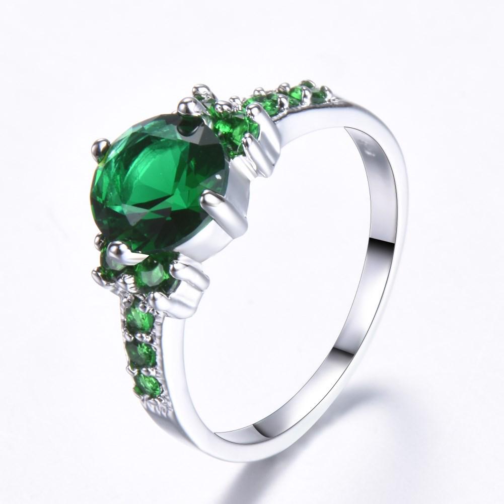 

Кольцо женское Green Sky в стиле ретро - Японский и корейский стиль, фиолетовый циркон и бриллиантовая отделка Size 10 зелёный/изумрудный