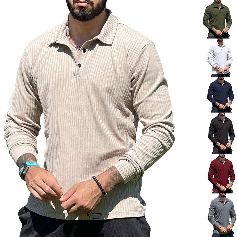 Men S Long Sleeve Ribbed Polo Shirt Slim Fit Casual Top