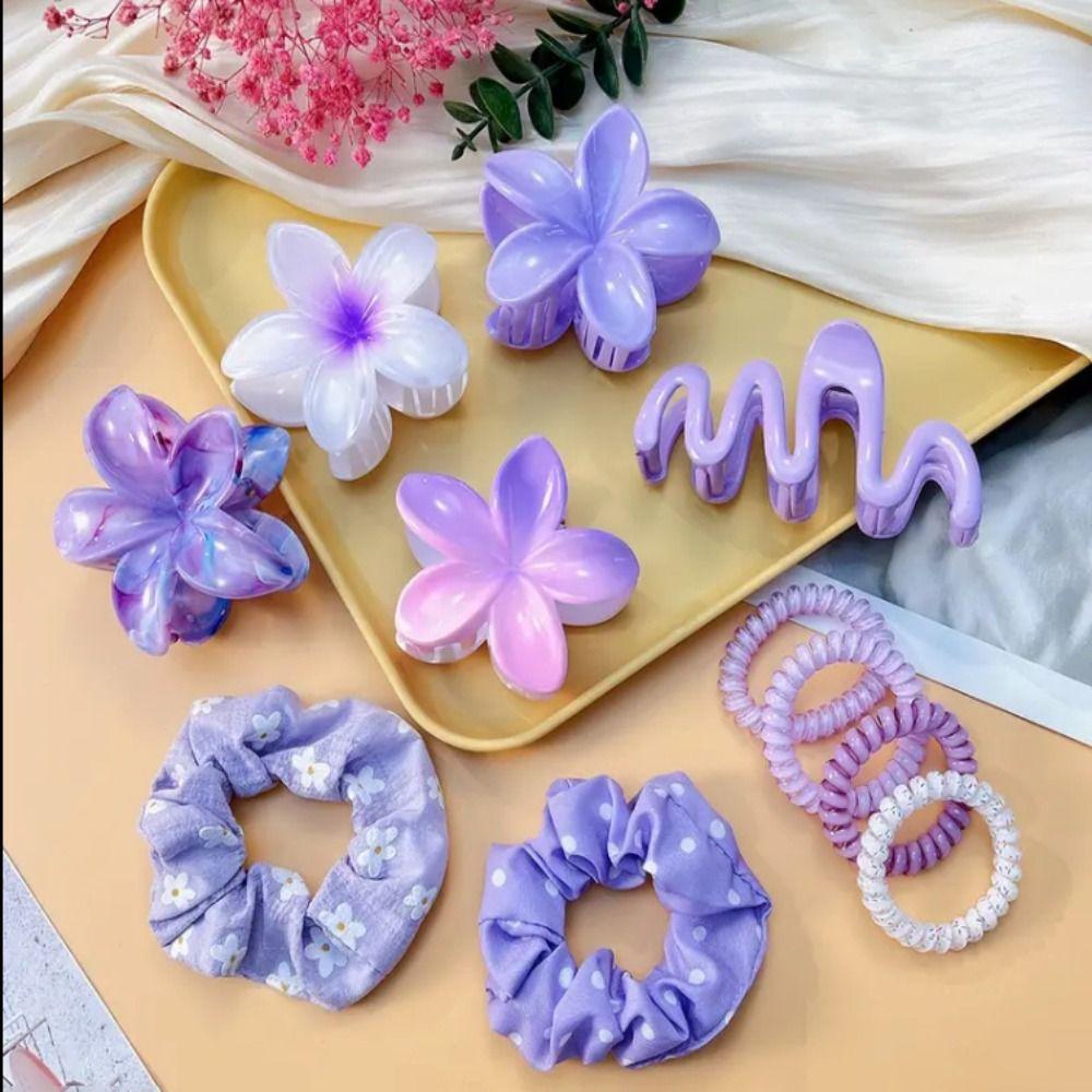 11pcs/Set Plumeria Hawaiian Hair Clamps Set Elastic Ponytail Holder New Hair Rope  Hair Styling