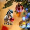 Horse Christmas Ornament Cartoon 2D Flat Horse Hanging Ornament with Santa Hat And Christmas Balls Acrylic Car Rear View Mirror Charm