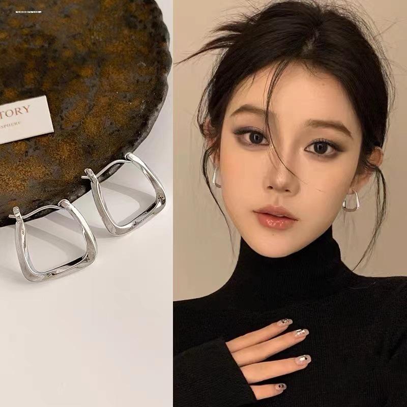 2024 Women's Luxury Silver Square Ear Cuffs & Hoop Earrings