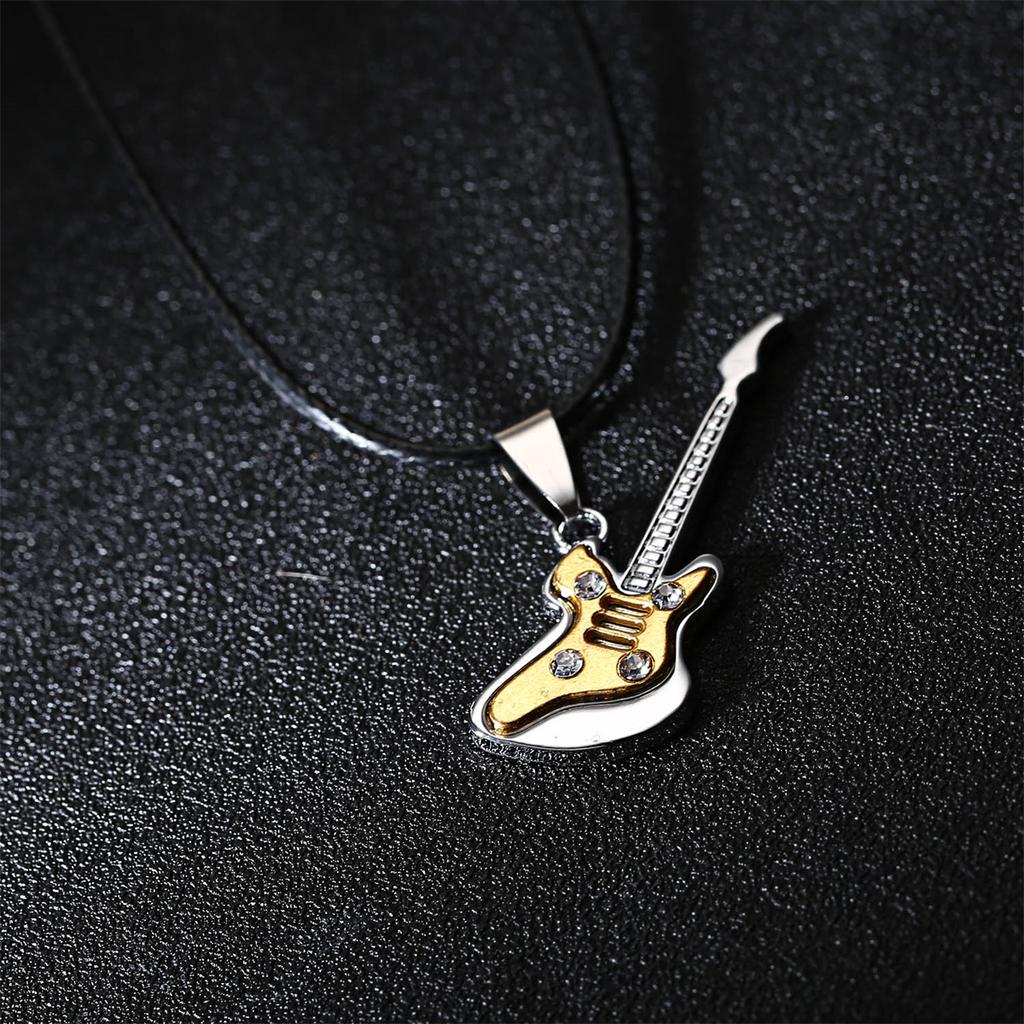 Fashion Stainless Steel Guitar Pendant Necklace For Men Women Retro Punk Rope Chain Musical Instrument Choker Party Jewelry Gift