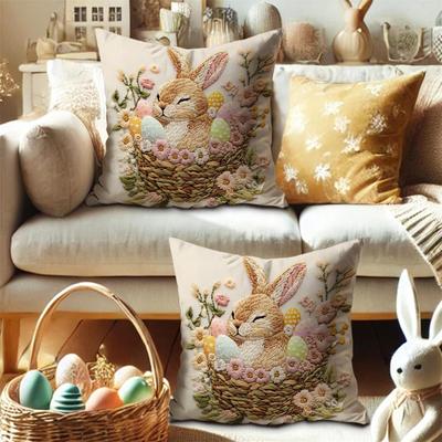 Față de pernă Iepuraș de Paște 18x18 Inci Imprimeu de iarnă Față de pernă decorativă Față de pernă decorativă de sărbători vintage Decorare canapea pat