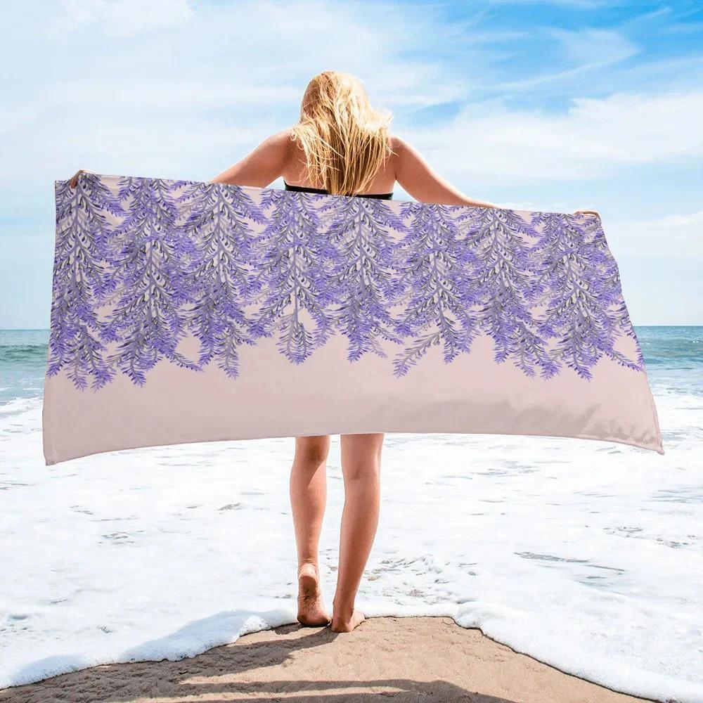 Watercolor Purple Lavender Beach Towel Microfiber Quick Dry Bathroom Supplies Camping Picnic Accessories Towels For Women Gifts
