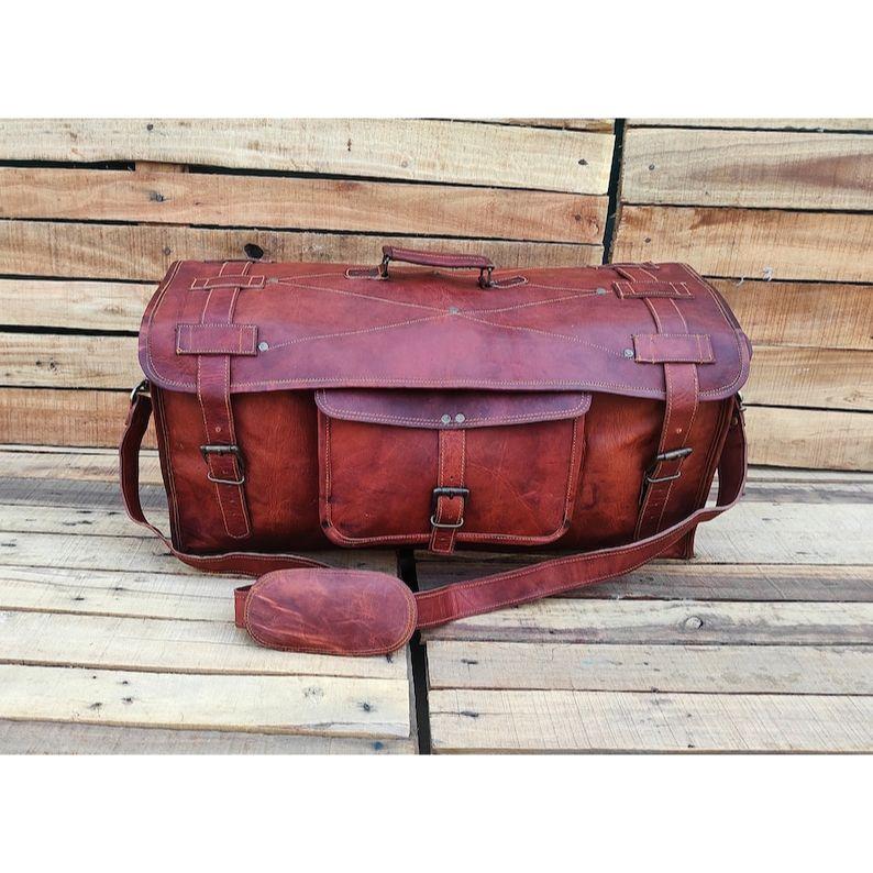 Leather Duffle Bag, Handmade Leather Weekender, Gym Bag Men, Vacation Duffel Bag, Travel Bag, Overnight Bag, Leather Flap Holdall