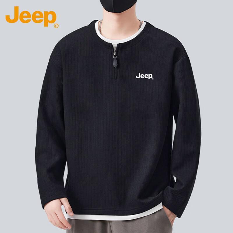 Jeep Men's Faux Two-Piece Half-Zip Long Sleeve Sweatshirt