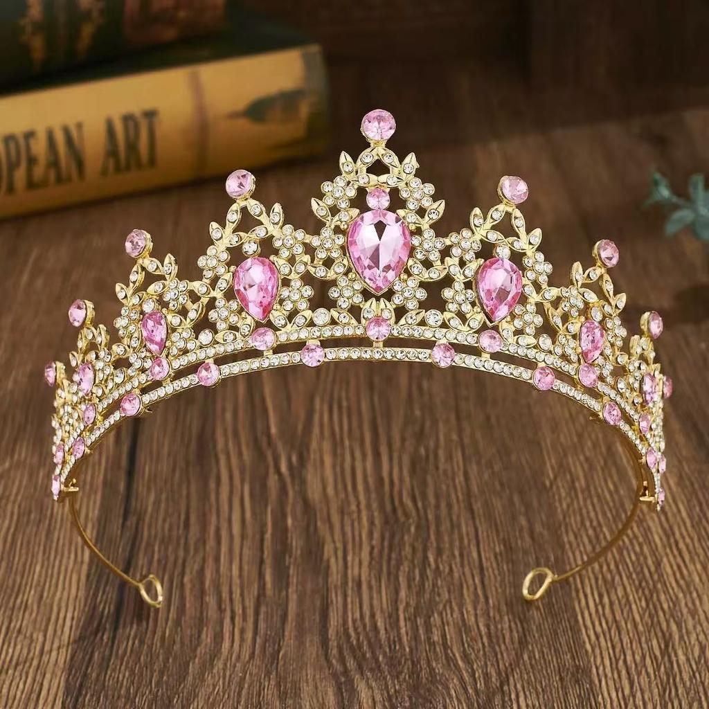 European and American Bride Headwear Large Crown Fashionable Crystal Crown  Birthday Party Headband  Retro Queen Headband