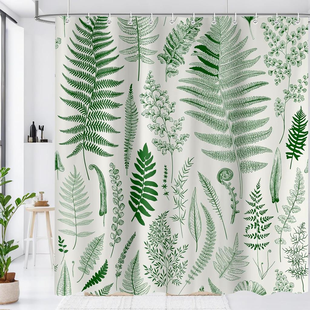 Tropical Palm Leaves Shower Curtain Green Banana Monstera Leaf Decorative Bath Curtain, Hawaiian Exotic Plant Jungle Bathroom