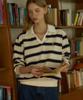 OURHOPE Striped Logo Collar Sweatshirt - White