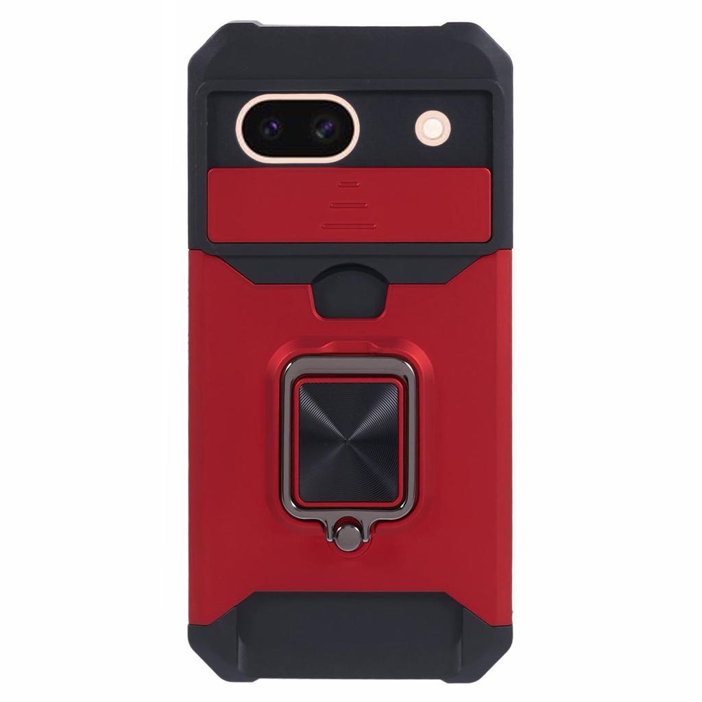 For Google Pixel 8a Cover Camera Slide Lid Card Holder Cell Phone Case with Ring Kickstand