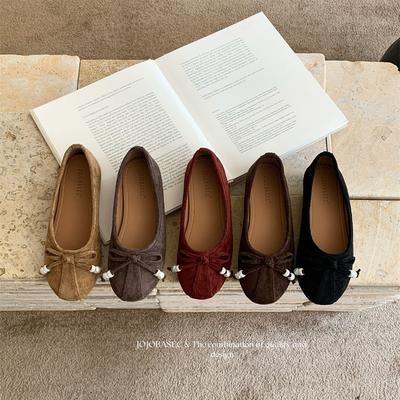 Flache Sohle, flacher Ausschnitt, Damen-Einzelschuhe, Frühjahr 2025, neu, Nische, bequem, eckige Spitze, Schleife, Temperament, weiche Sohle, Ballerinas
