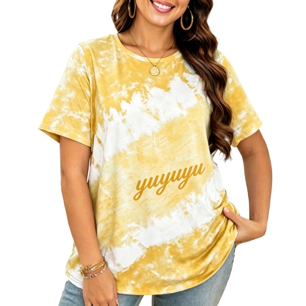 Tie-Dye Letter Lockeres T-Shirt für Damen! 2026 Sommer Neu Übergröße, Lässiges Vielseitiges Schlank geschnittenes Oberteil