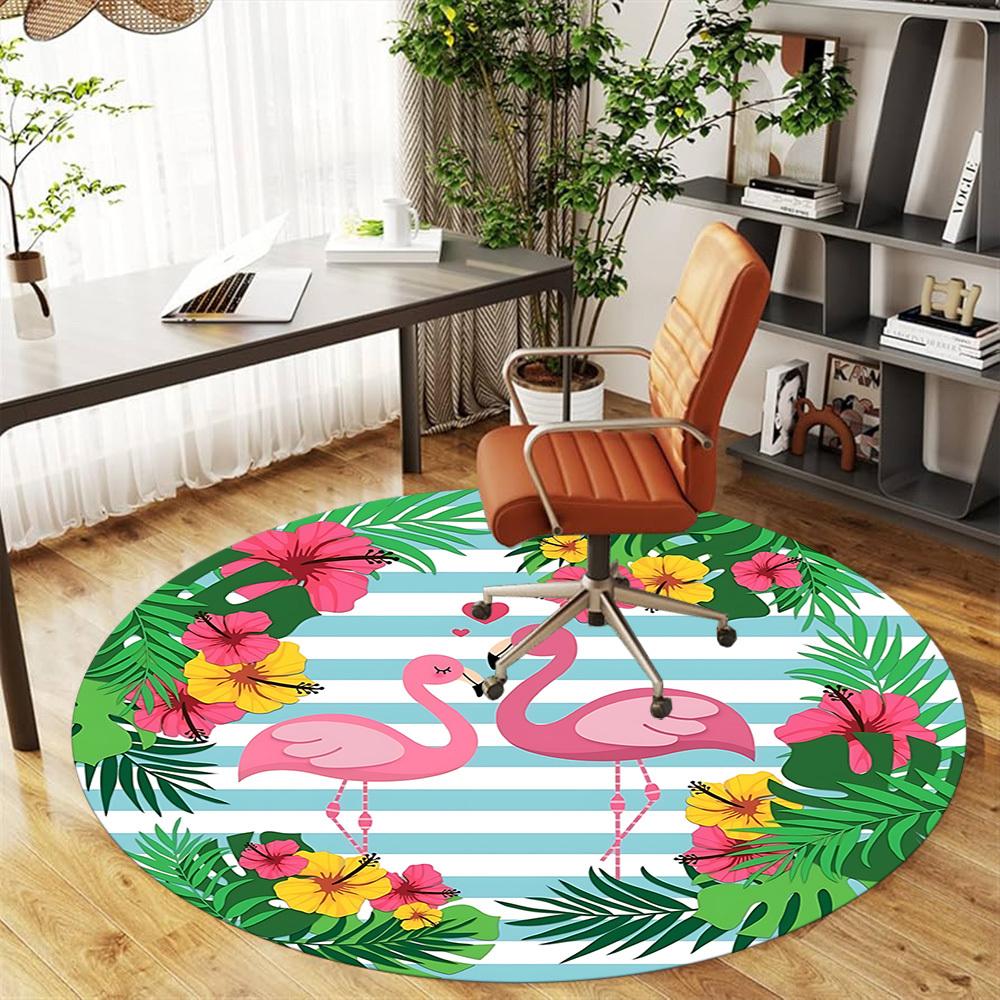 1pc Flamingo Tropical Round Chair Mat Area Rug - Non-Slip, Floor Mat for Office, Bedroom, and Indoor Decor C1125264