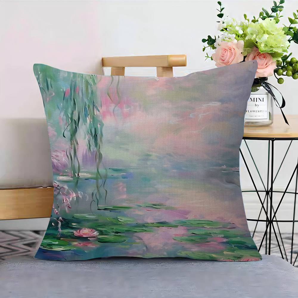 Famous Monet Modem Abstract Landscape Painting Personalized Picture Text Home Decorative Pillows Household Gifts 45x45cm
