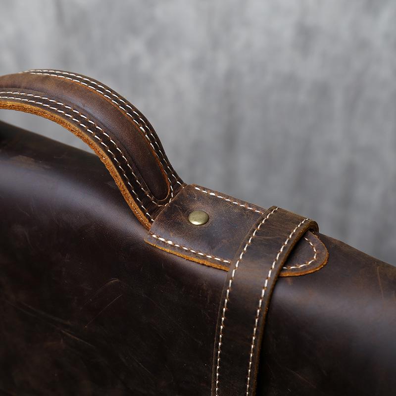 Men's Retro Genuine Leather Crossbody Messenger Bag - Handmade Crazy Horse Cowhide Briefcase