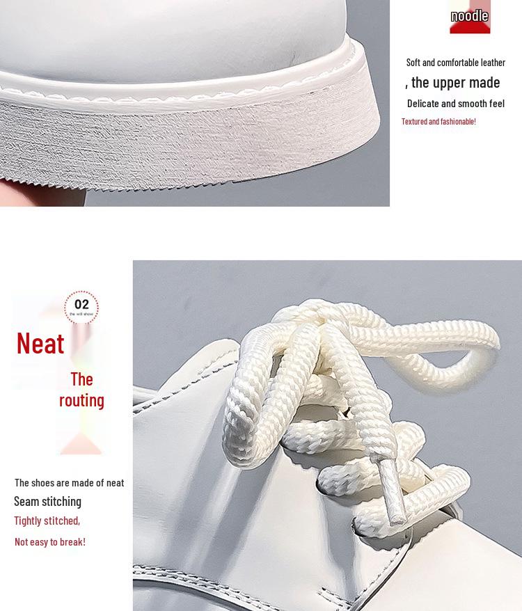 Men's Trendy British Style White Leather Lace-Up Shoes - Round Toe, Thick Sole, Business Casual (Model 24308-A)