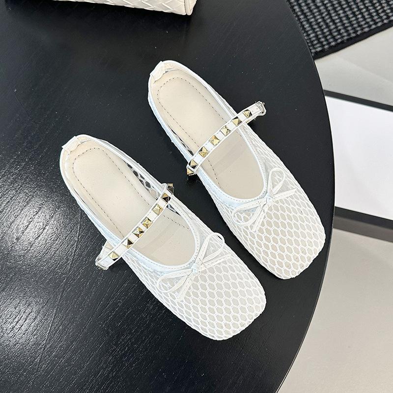 Niche Design Rivets with Hollowed-out Bag Head Half Slippers Women's Summer Wear a Pedal Breathable Fishing Net Shoes