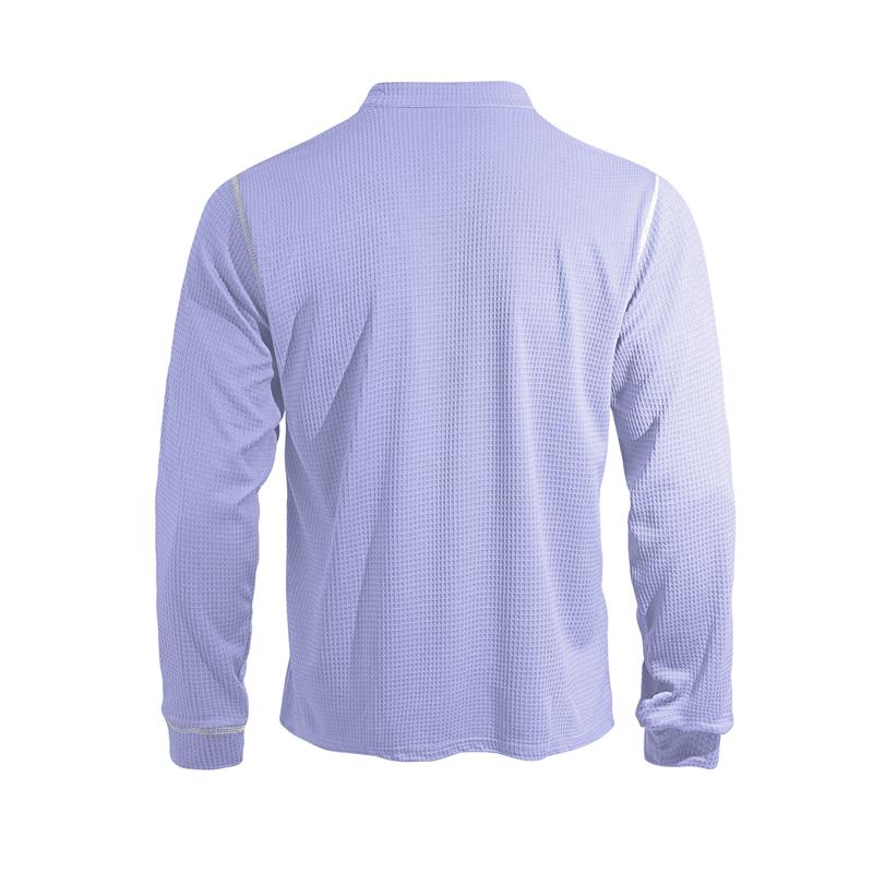 New Men's Waffle Long-sleeved Shirt with Patch-style Buttons, Henry Collar, Pocket-style Casual Outdoor Sports Men's Polo Shirt