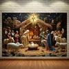 2D Nativity Scene Photography Backdrop Holy Family with Angels and Animals