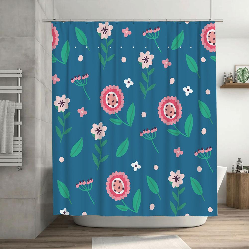 Beautiful Bath Shower Curtain With Cartoon Flower Print Decorative Waterproof Fabric Fitted For Bathtub Bathroom Accessories Nav