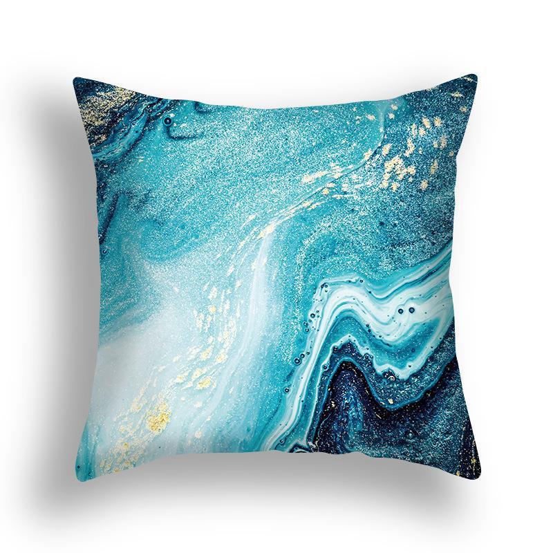 Niebieska Marmurowa Poszewka na Poduszkę 45x45cm Wzór Skały Morskiej Kwadratowa Sofa Poduszka Kwadratowa Abstrakcyjny Liść