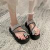 Fashion Women's Flat Slippers Toe Clip Bow Tie Rhinestones Anti-slip Slippers Shoes Leisure Beach Summer Fashion New Sandalias De Mujer