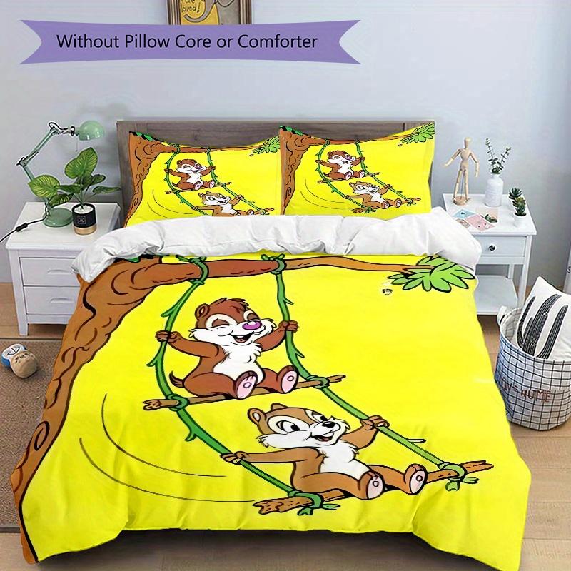 3pcs Chip & Dale on the Swing Pattern Bedding Three-Piece Set (1 Cover + 2 Pillowcases, No Fillings), This Printed Bedding Set Is Soft and Comfor