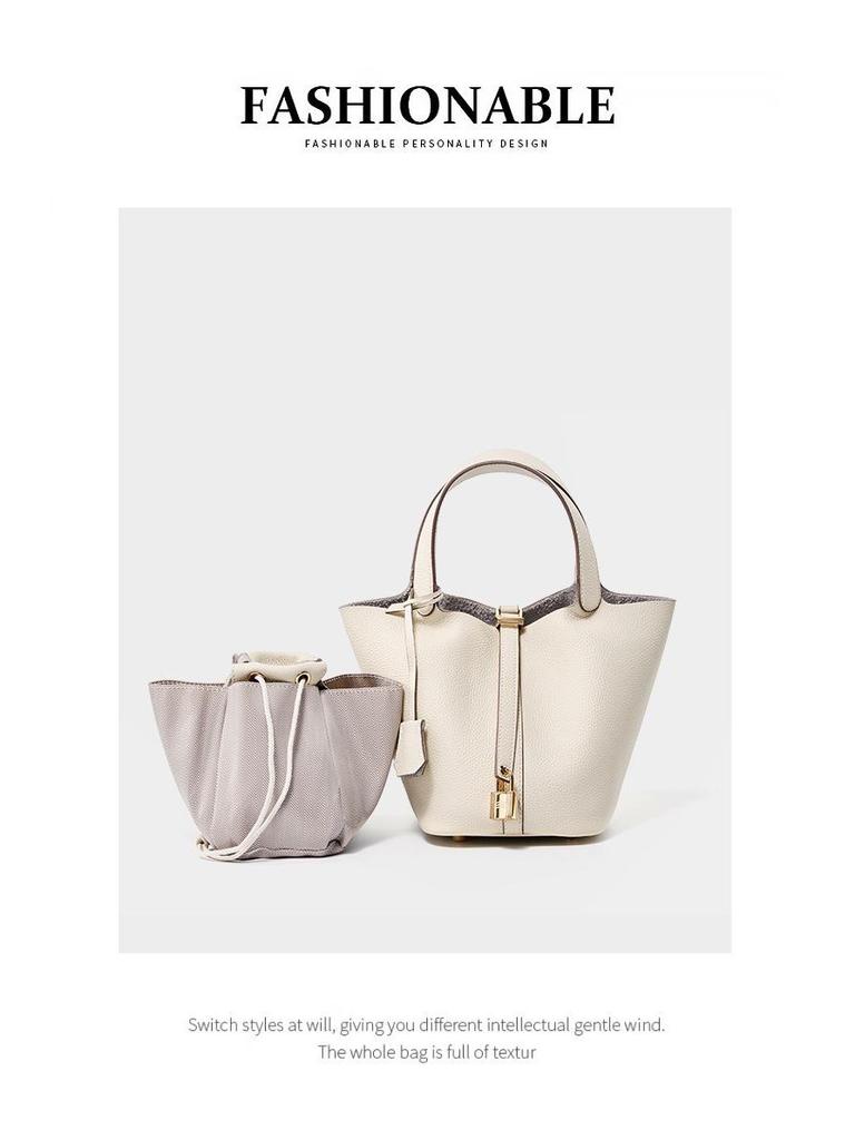 Women's Summer 2025 TOGO Cowhide Bucket Tote Bag