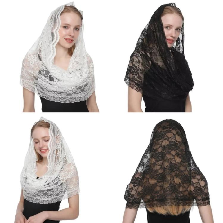 Vintage Lace Veil for Wedding Bridal Latin Mass Headscarf Veil for Bride Catholic Church Mantilla Veil Headcovering