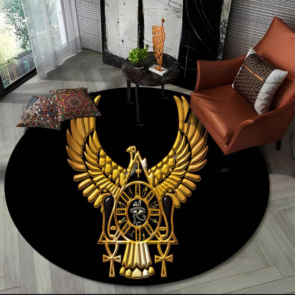Egyptian Ideographic Symbols Eye of Horus Round Carpet Rug for Living Room Bedroom Child Decor,Pet Area Rug Non-slip Floor Mat