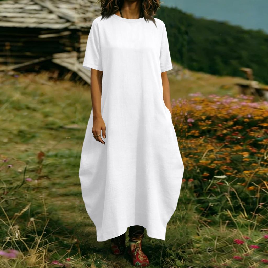 Vestito da Donna alla Moda Colorato a Maniche Corte con Tasca