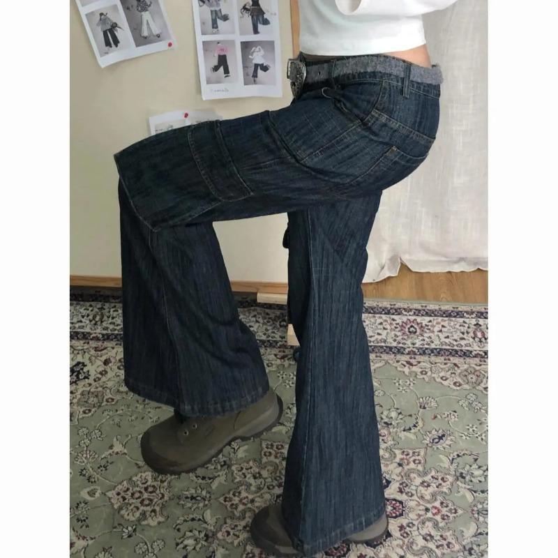 Retro Flared Tooling Jeans Women's Multi-pocket Loose Wide-leg Trousers
