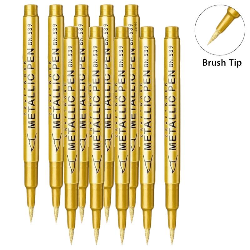 1/10/50Pcs Art Writing Gold Silver White Metallic Paint Pen Set Brush Tip Marker Pen Acrylic Paint Markers Stationery Supplies
