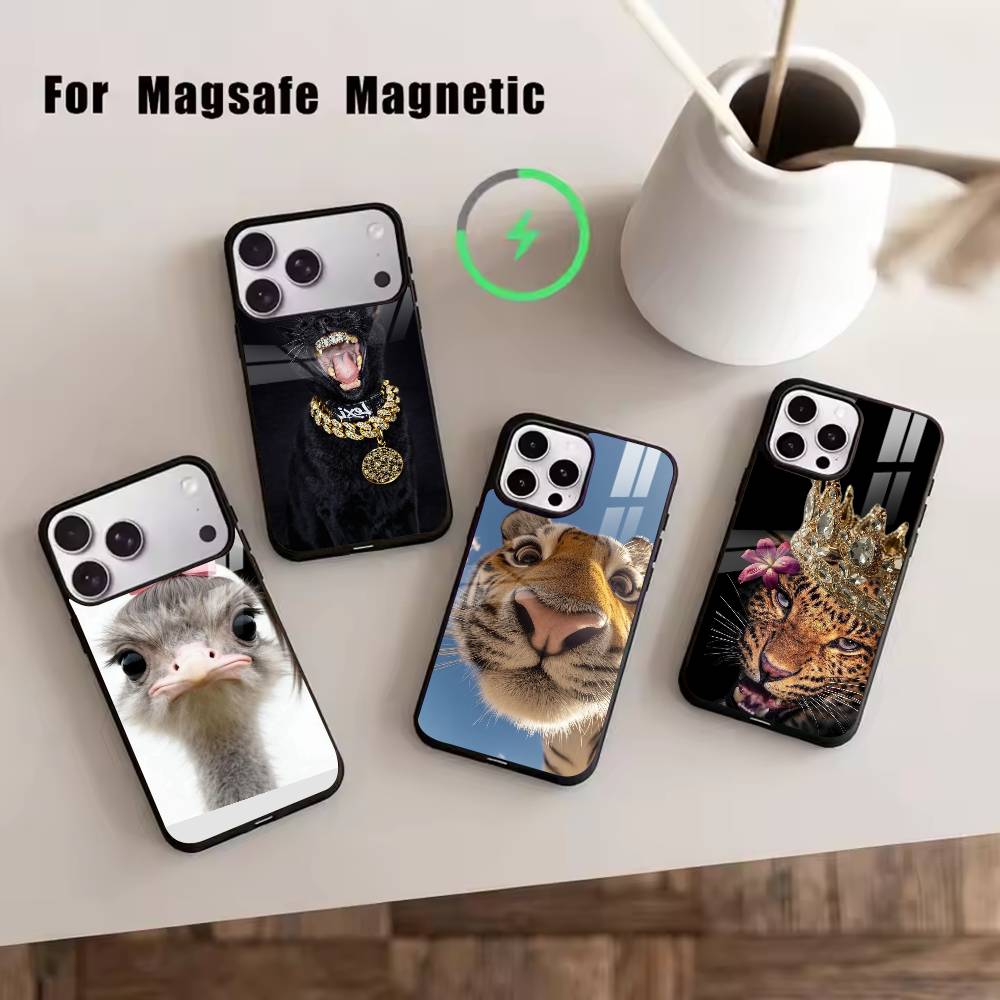 D-Funny Animals Phone Case For iPhone17,16,15,14,13,12,11 Plus,Pro Magnetic For Magsafe Wireless Charging