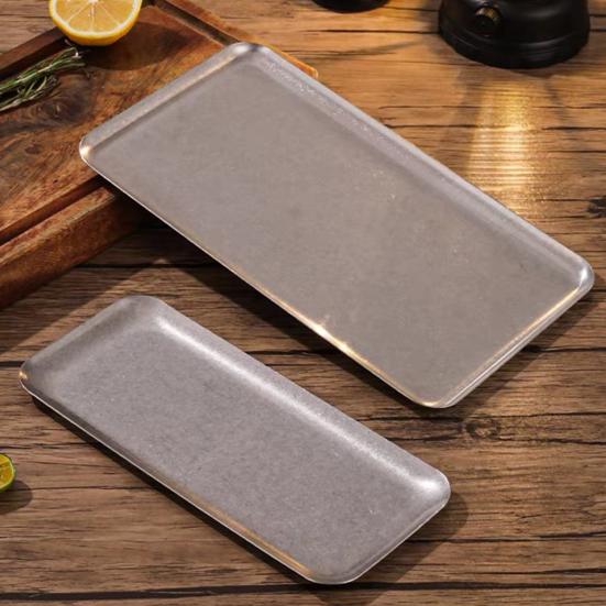 Rechteckige Edelstahl-Schale Retro Rustikale BBQ-Platte für Braten Industrieller Stil Hot Pot Gericht für Zuhause Camping Küche
