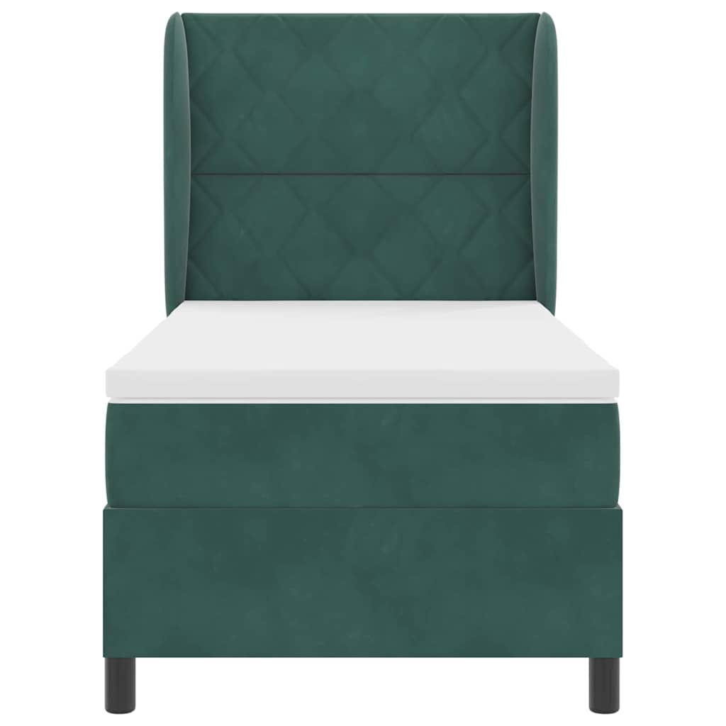 Box Spring Bed with Headboard Dark Green 200 X 100 Cm Velvet