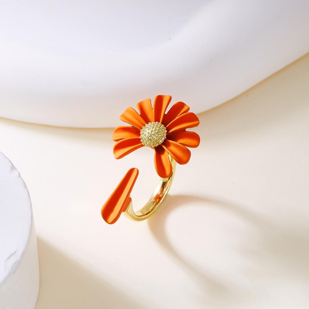 Kolorowe Małe Kwiaty Stokrotki Otwarty Regulowany Pierścionek Delikatny Słonecznik Kwiatowy Pierścionek na Palec Biżuteria na Wesele Imprezę Prezent Dla Kobiet Mężczyzn