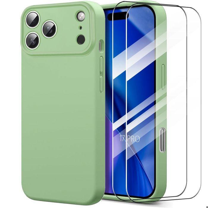 Coque de Protection - BOOLING - iPhone 17 Pro - Silicone Antichoc Slim Mat Vert - 2 Verres Trempés