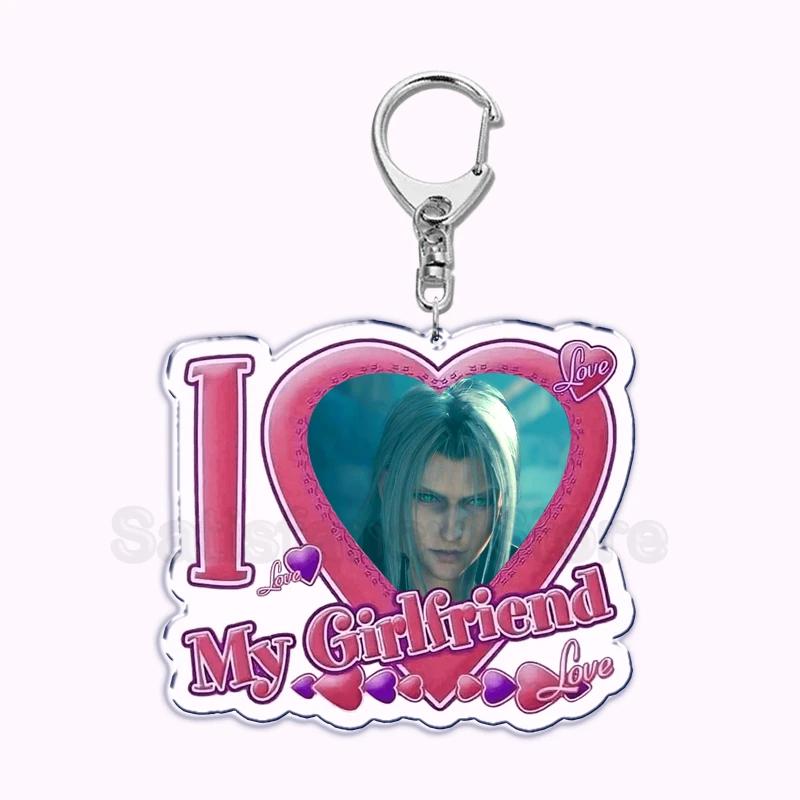 Pfp Sephiroth Acrylic KeyChain Pendant Key Ring I Love My Boyfriend Girlfriend Pink Heart Keyring for Bag Pendant Jewelry Gifts