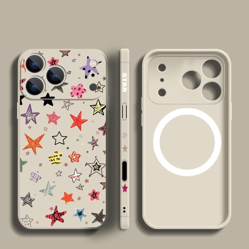 Magnetic For Magsafe Case For iPhone 17 Pro Max Colorful Stars Stripes Print Soft Silicone Phone Back Cover For iPhone 16 15 14 13 Pro Max 16e 17e