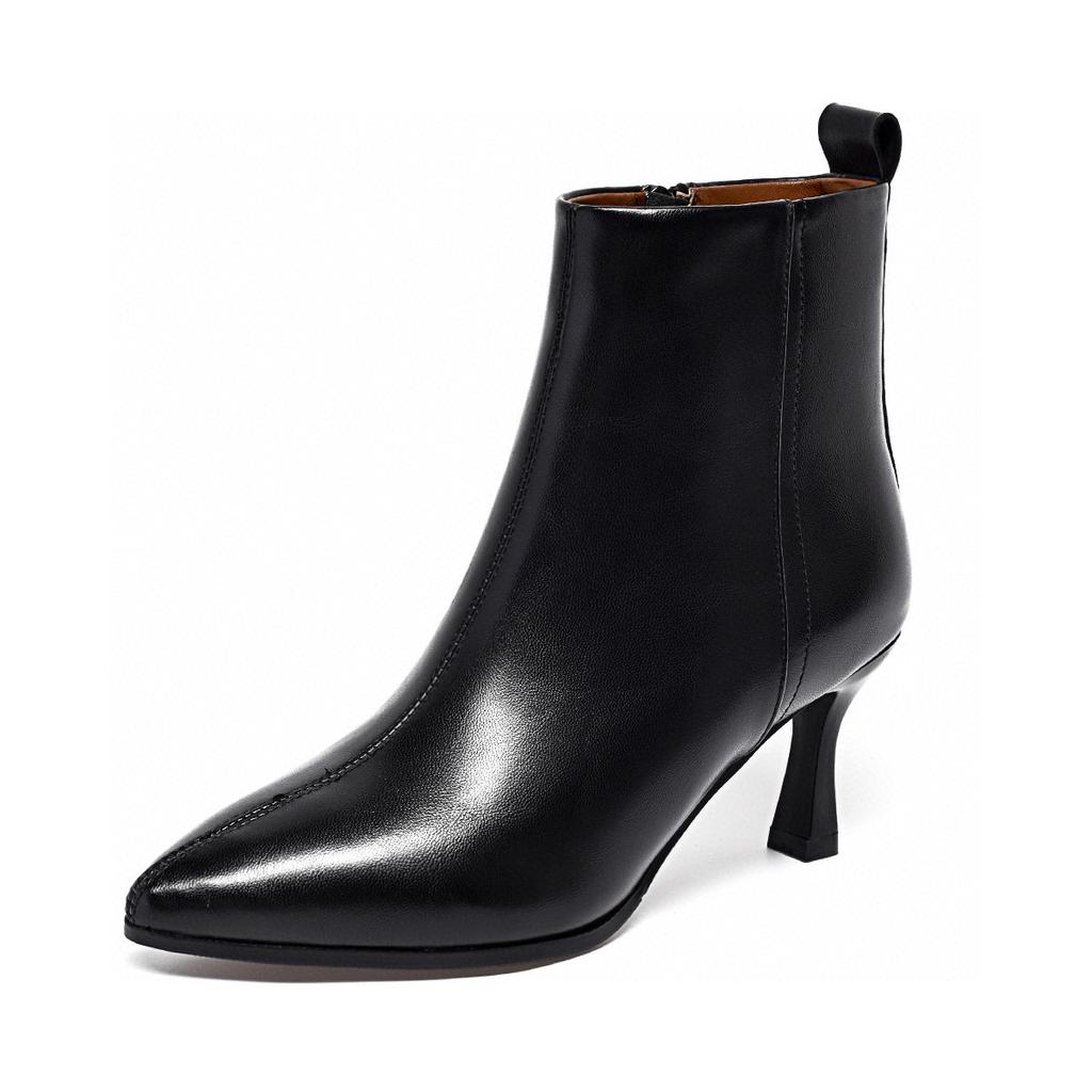 Pointed Short Boots Women's 2025 British Style Simple Temperament Thin High-heeled Women's Boots Fashion Boots Leather Boots Velvet and Thin Ankle Bo