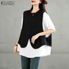 ZANZEA Women Short Sleeve Patchwork Casual Loose Blouse