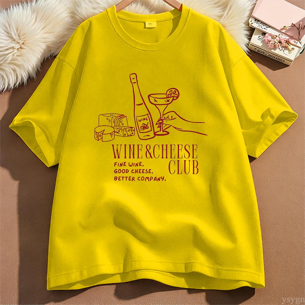 Unisex Wijn en Kaas Club Patroon Y2k Ronde Hals T-shirt Zomer Lente Korte Mouwen Grafische T-shirts Zomer Streetwear Y2K